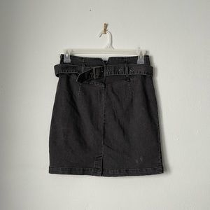 Free People Women's Black Denim Mini Skirt with Belted Waist 12